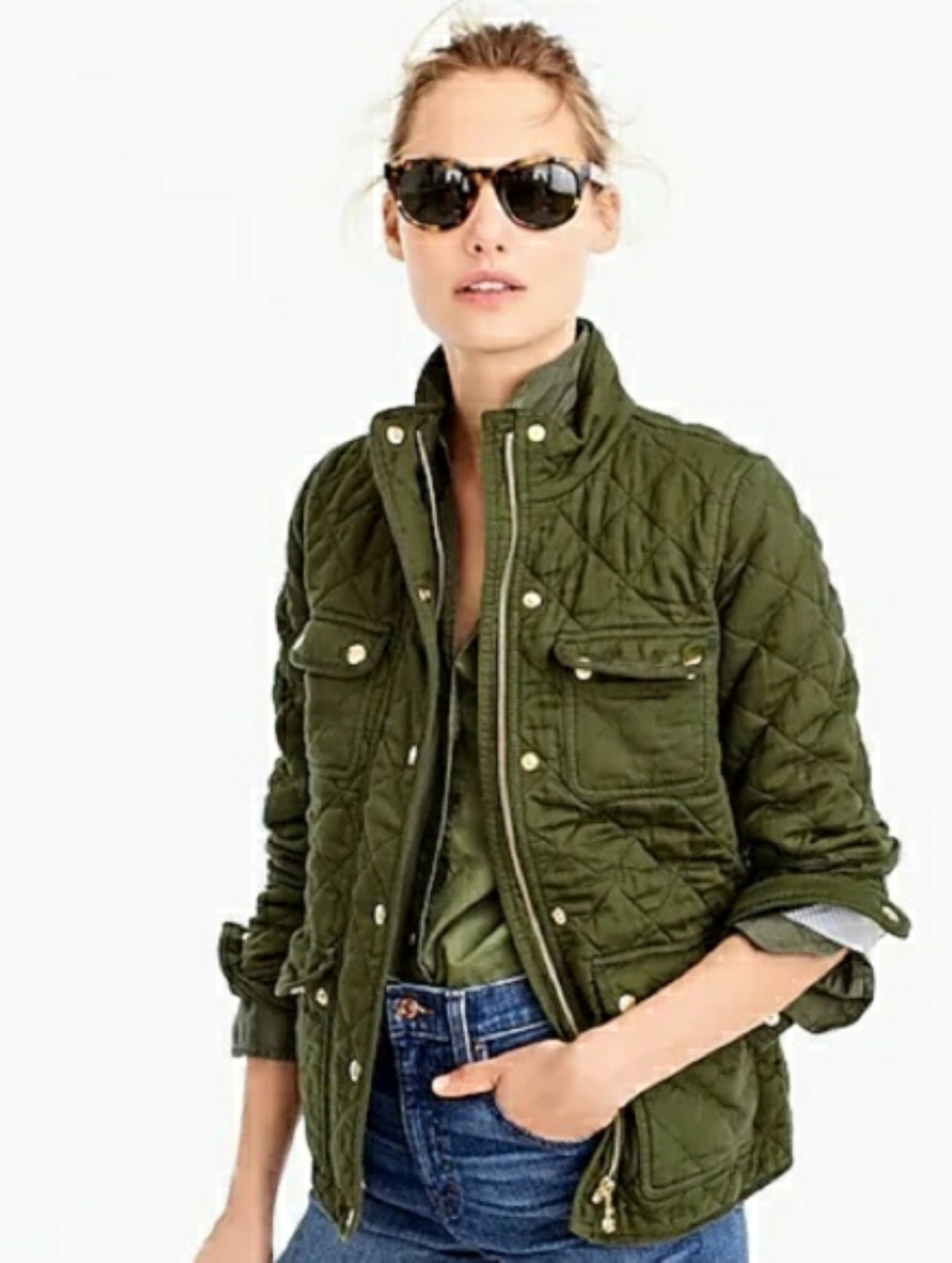 J. Crew Quilted Downtown Quiltee Field Jacket, Size M, "Army Green"